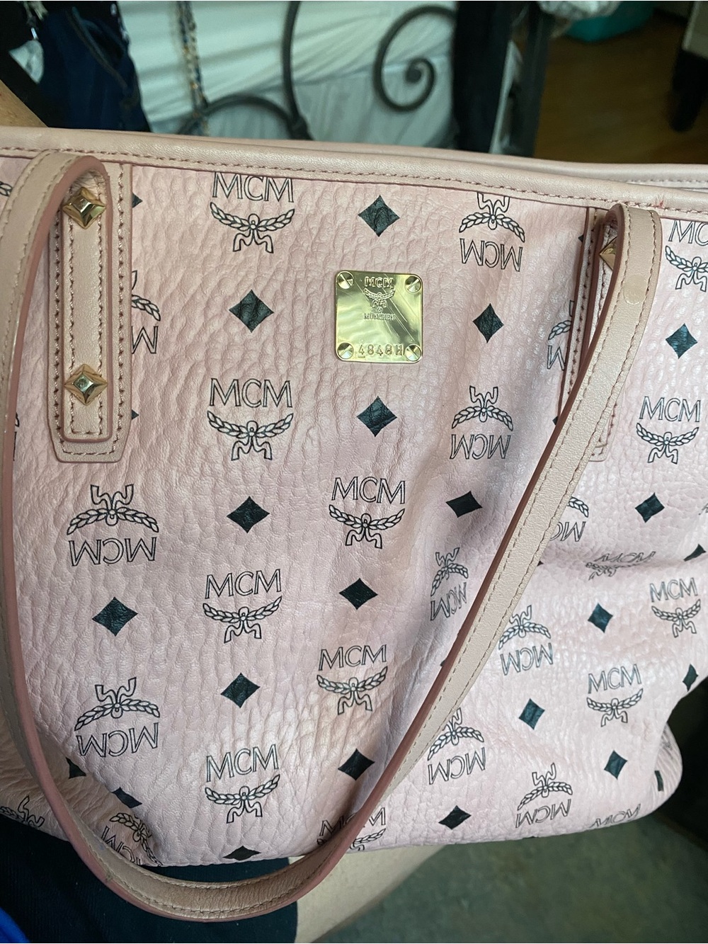 MCM Pink Monogram Studded Tote